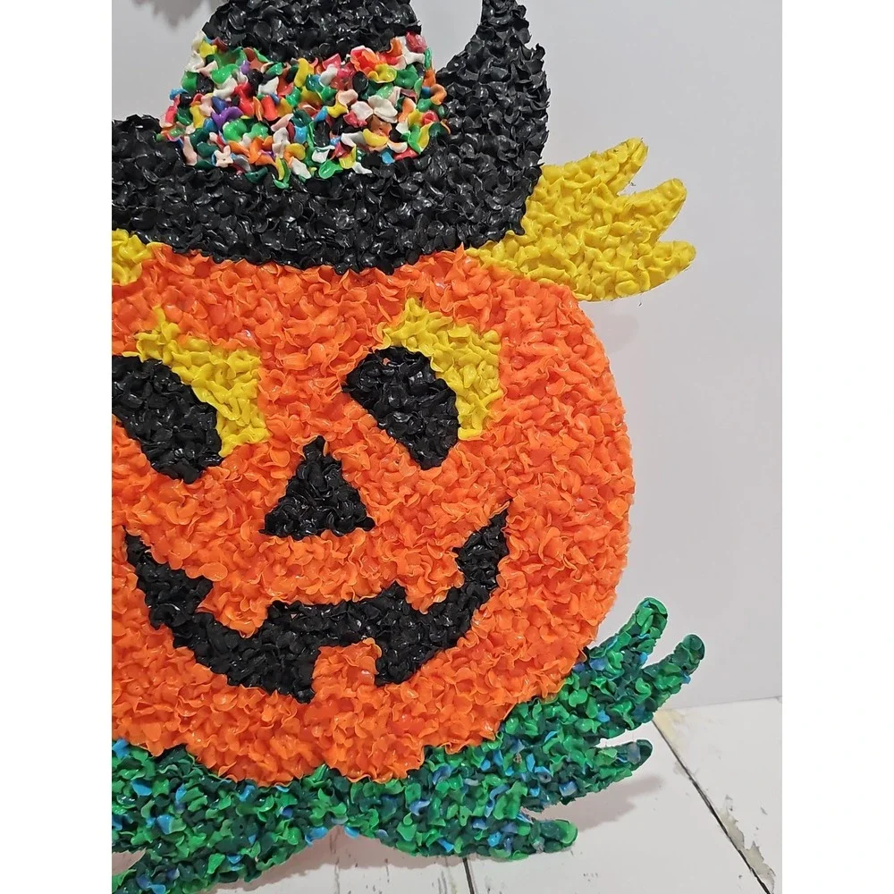 Jack-o-lantern Melted Plastic Popcorn Vtg Halloween Decoration 17
